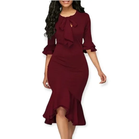 YACUN | Dresses | Nwt Yacun Women Bodycon Dress Cocktail Work Half Sleeve  Bow Tie Party Dress | Poshmark